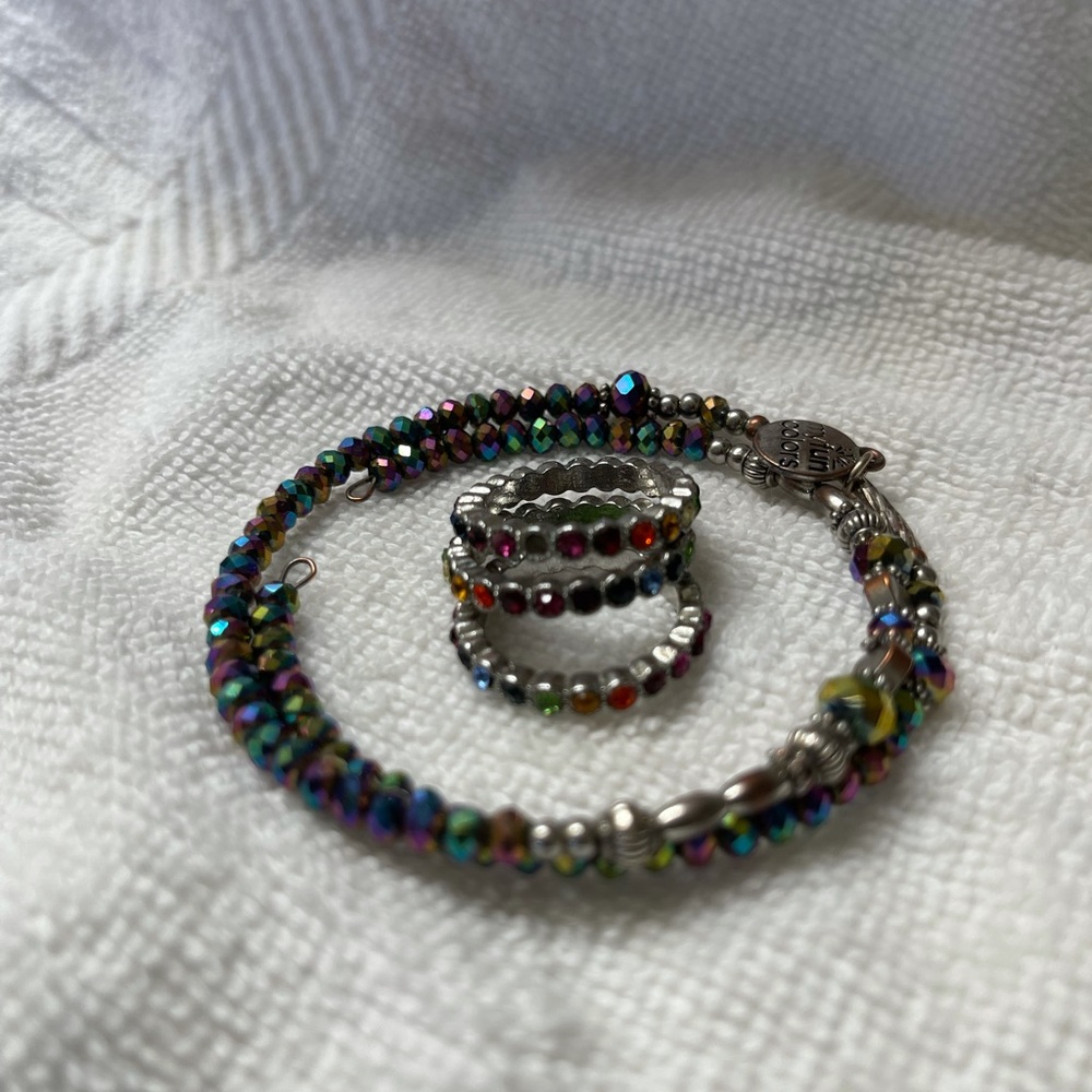 Colorful set of rings and bracelet. EUC